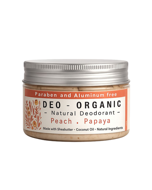 Original peach and papaya deodorant in a 140g jar